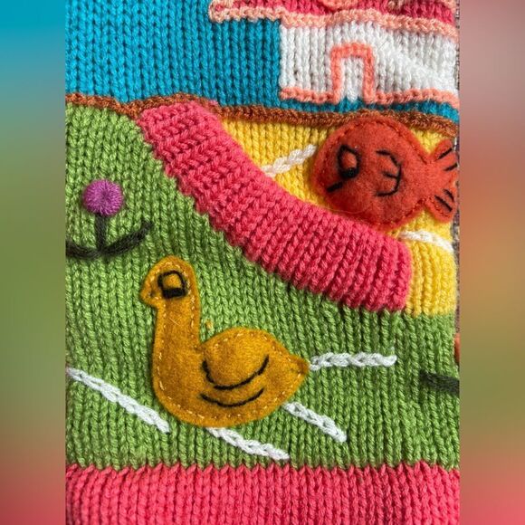 Colorful Pink Knit with embroidered details Kids Zippered Hooded Sweater - Picture 6 of 14